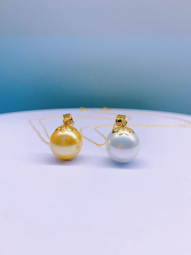 Junbu 18k gold Au750 color gold pearl necklace pendant single single pendant for women rose gold buckle without chain South Sea gold beads 18K gold + white beads 10mm (not including necklace)
