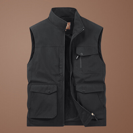 洺威保登马夹男士背心秋冬季加绒立领户外休闲工装多口袋坎肩钓鱼马甲外套 卡其色 常规 春秋 2XL