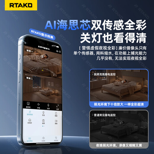 Двойная камера Rtako Big Eye для камеры наблюдения не требует сетевого Wi-Fi, пожизненный бесплатный трафик, без подключаемых модулей, 360 градусов, без слепых зон, ночное видение, уход за домом в помещении, разговор и видео, двойная камера 4G с большим глазом, сверхчеткое разрешение 4K, Wi-Fi не требуется, пожизненный бесплатный трафик, 15-дневная циклическая запись, двусторонний вызов, полноцветный день и ночь, обнаружение крика, подходит для Xiaomi, Apple, Huawei Honor, vivoOPPO