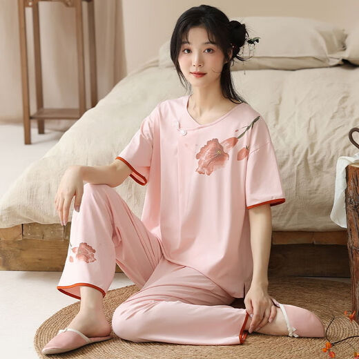Nuevos pijamas de estilo chino para mujeres en verano, pantalones de manga corta de la madre, de moda y de moda, pueden usar pijamas y traje de ropa para el hogar G9905 [pantalones de manga corta M 7595