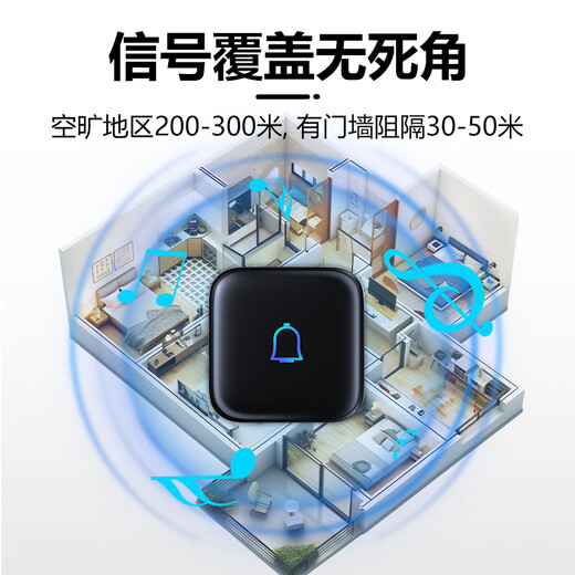 TIWNEW (Tieniu) Outdoor Waterproof Wireless Doorbell Intelligent Ultra-Long Range Home Electronic Remote Control Doorbell Caller Classic Black 1 Button 1 Ring