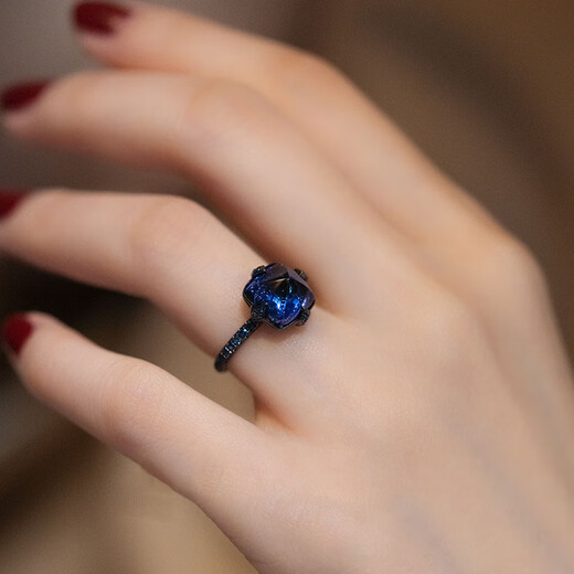 Tanzanite Black Gold Ring Dark Sugar Tower Tanzanite Blue Hao Stone Ring Fashion Niche Creative Trend Opening Adjustable