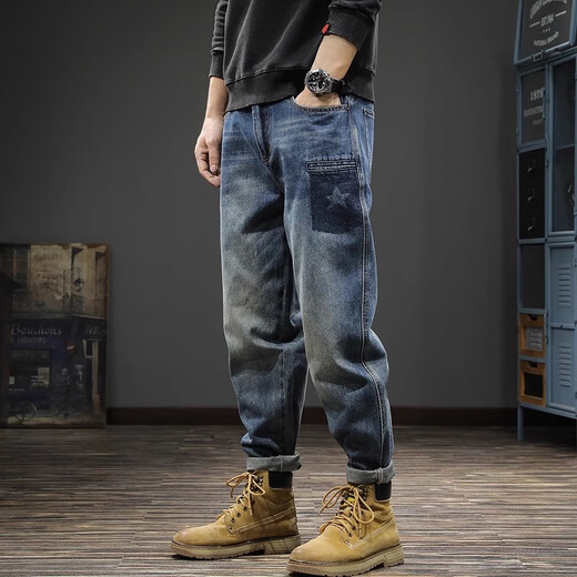 名面夏季潮牌新款男士牛仔裤宽松休闲裤高端哈伦小脚长裤 黑色 38 （180-200斤）