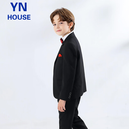 衣诺坊儿童西服套装演出服黑色西装男童主持人礼服 黑色套装  140码