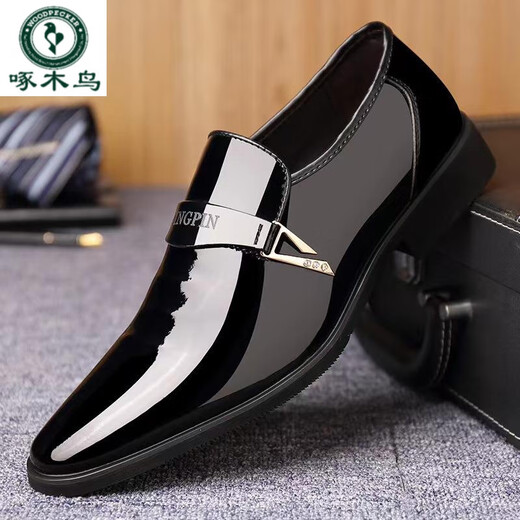 Woodpecker Large Size Men's Leather Shoes Business Formal Leather Shoes Glitter Casual Men's Leather Shoes Youth Variety Leather Shoes 686 Black 44