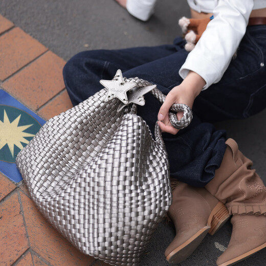ECODAY托特包通勤包包女包大容量单肩手提小众编织包生日礼物送女朋友 银色