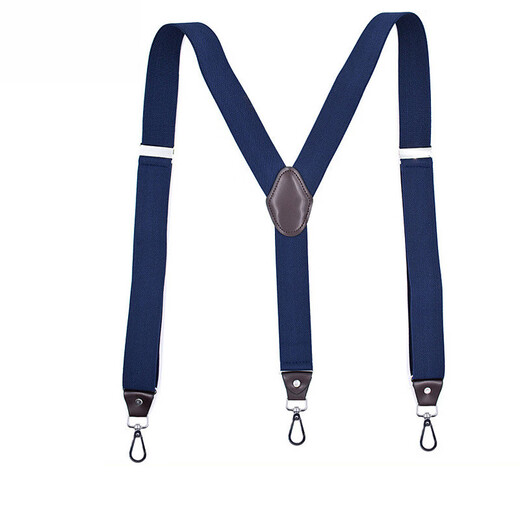 Yufan men's strap suspender pants clip fixture extended and adjustable business formal wear back non-slip suspender solid color clip three-clip hook buckle leather head-black