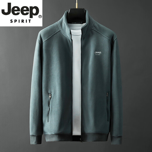 JEEP SPIRIT轻奢高端男装宽松春季新款立领开衫卫衣男士休闲运动夹克外套新品 军绿色 JEEP9901 M