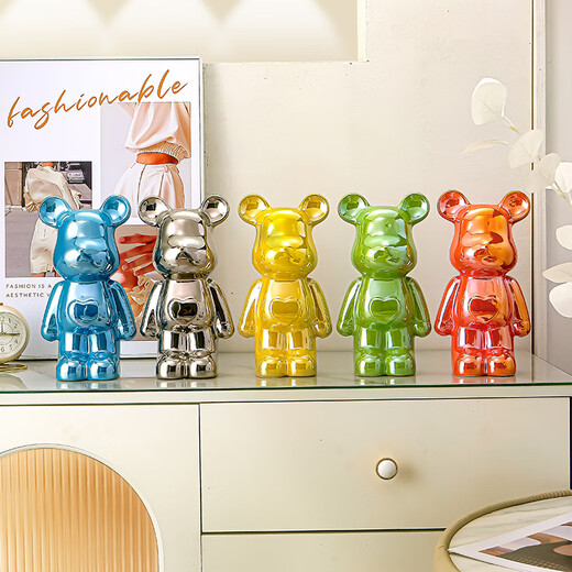 Internet celebrity violent bear cartoon TV wine cabinet living room decoration light luxury high-end ceramic children's piggy bank birthday gift colorful white care bear-28cm