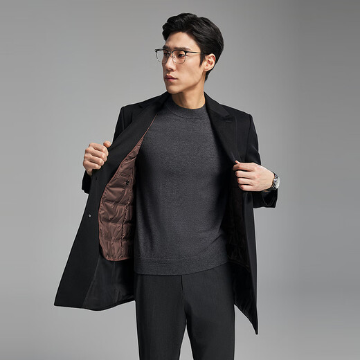 Youngor Coat Men's Wool Cashmere Silk Blended Business Coat High Quality Down Coat Classic 2025 New Arrival Style Black VYSY01N995AXA L 175/96A (Recommended 140-150Jin Jin equals 0.5kg)