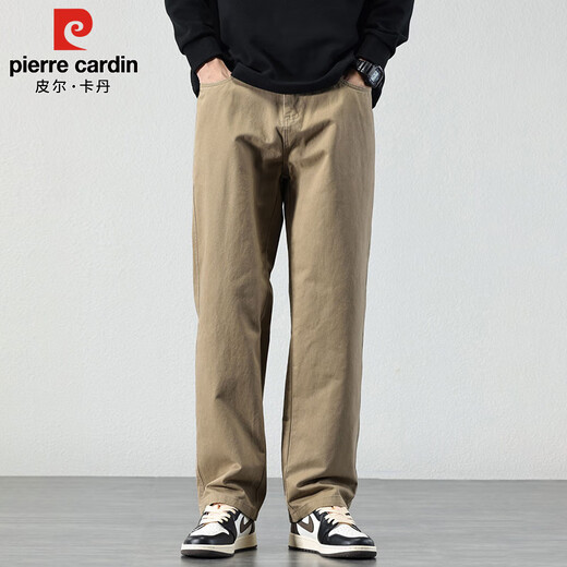 Pierre Cardin Casual Pants Men's Autumn and Winter Loose Straight Pants Men's Heavy Cotton Work Pants Men's Brown XL