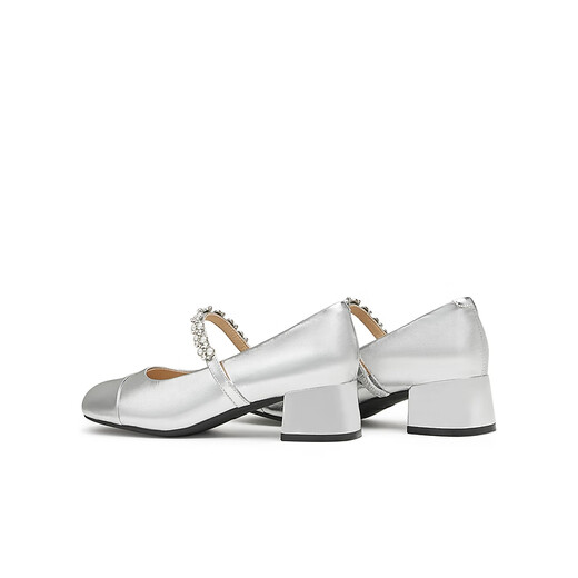 Tianmeiyi Shoes Women Shoes Mall mismo tacón grueso French Retro Single Shoes Mary Zhen Shoes Spring and Autumn Style BJ761CQ4 Silver 38