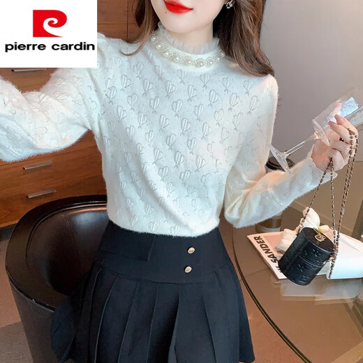 Pierre Cardin Half Turtle Collar Velvet Lace Bottoming Shirt Women's Autumn 2025 Autumn and Winter New Slim Inner Top Western Style Small Shirt Apricot Regular S 80-95Jin Jin is equal to 0.5 kg
