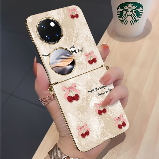 Mixuan [modische Pocket -Version] Vollbildbogenkirsche geeignet für Huawei Pocket2 Mobile Shell Taschen Neue Faltblattschutzgehäuse Frauen Armband Lanyard Ultra dünn [Vollbildbogenkirsch] Bow Diamant Black Short Style + Gold Huawei Tasche 2