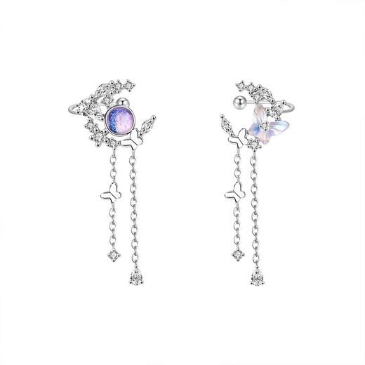 Su Shiliu non-pierced butterfly earrings for women 925 silver earrings light luxury high-end tassel earrings female birthday gift for girlfriend 925 silver butterfly dream tassel earrings without pierced ears