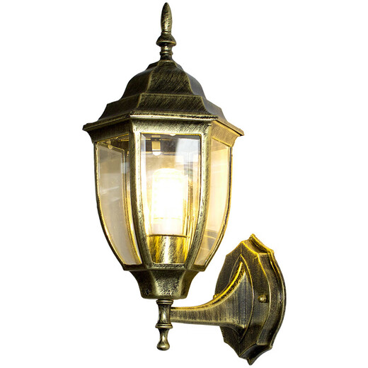 Fenglanq outdoor wall lamp waterproof European retro balcony garden lamp American aisle staircase outdoor pastoral led wall lamp lapis lazuli hexagonal wall lamp