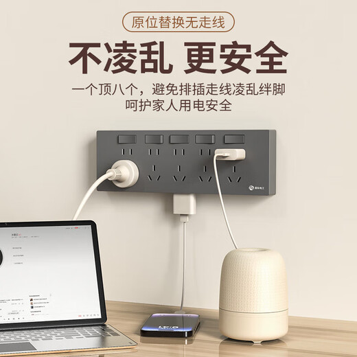 国际电工86型扩展式插座明装厨房拓展多孔转换器多功能多孔无线轨道插座 35孔向左拓展+独立开关-灰色