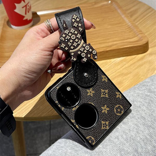 亲奢潮吾华为pocket2手机壳折叠屏腕带支架防摔全包轻奢高档素皮保护套 轻奢复古素皮壳+法斗狗腕带 华为Pocket 2