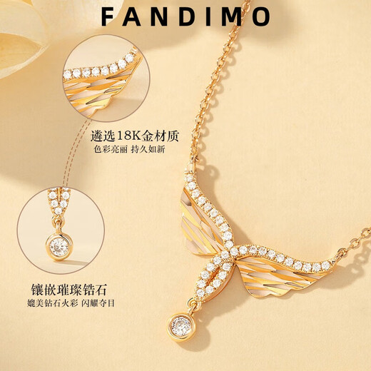 Fantimo 18K Gold Angel Wings Necklace for Women Rose Gold Pendant Light Luxurious Clavicle Chain Valentine's Day Gift for Girls 18K Gold Angel Necklace SF Express+ Brand Gift Box