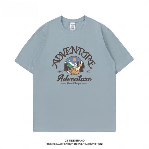 BEBW American fashion brand summer printed short-sleeved T-shirt men's 2024 new loose retro versatile base shirt casual top dark gray T-shirt-3884 S [75-95Jin[Jin equals 0.5 kg]]