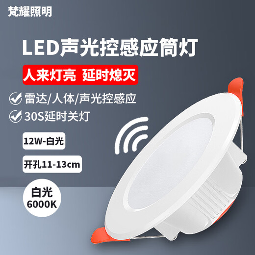 Fanyao embedded sound and light control sensor downlight led smart corridor ceiling light 12w-opening 11-13cm