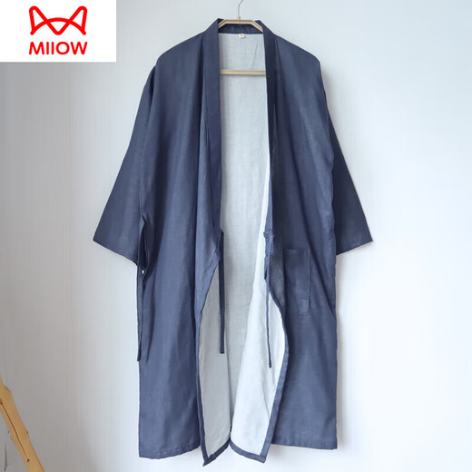
Catman (MiiOW) spring and summer thin pure cotton bathrobe men's mid-length Japanese style nightgown cardigan yukata sweat steaming suit large size plus fat colored men's robe - dark gray ash L 160-185Jin [Jin equals 0.5 kg]