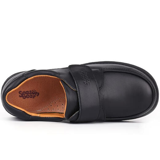 SEASONBEAR boys' leather shoes, cow head layer genuine leather children's shoes, spring and autumn new black student performance shoes, large children's single shoes 6294 black 35 inner length 22.5cm