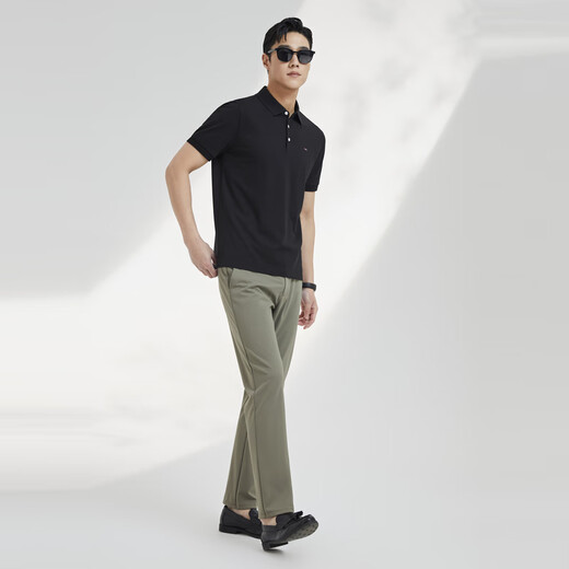 YOUNGOR short-sleeved polo shirt men's lapel shape-protective collar design cotton polyester fabric feels comfortable new polo shirt VSPC533113ACA black XL