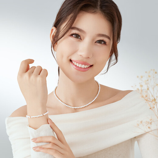 Lukfook Jewelry freshwater pearl necklace mipearl series 18K gold buckle clavicle chain, total weight approximately 8.94 grams - rose gold