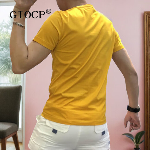 GIOCP香港潮牌夏季新款丝光棉帽子烫钻短袖网红个性潮流修身半袖T恤男 桔红色 733 帽子 4XL