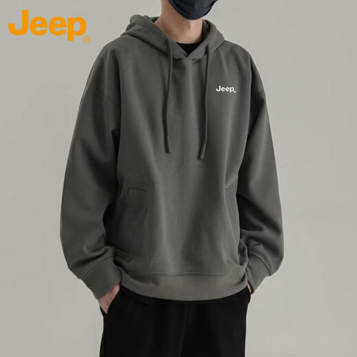 JEEP Jeep sweatshirt men's autumn and winter hooded loose men's long-sleeved T-shirt tops men's volcanic ash XL