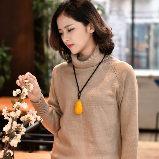 OUCERNY natural beeswax pendant for women, chicken fat yellow and red amber honey-filled water drop necklace with rope for men and women, unique product D8658, choose 1 from 4 chains