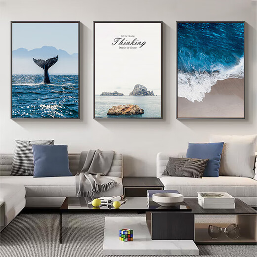 Long temps pas de voir la décoration de salon peinture moderne sofa sofa fond mur suspendu peinture de paysage en mer triple peinture murale