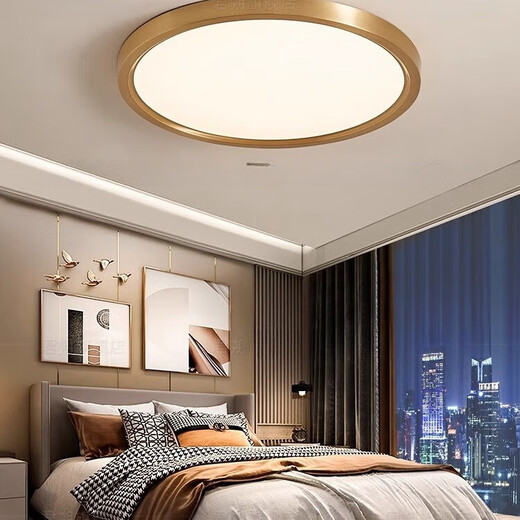 禾灵全铜超薄户外阳台吸顶灯别墅楼梯大门口入户门前灯防水露台庭院灯 X3894/超薄大号50cm/三色可调