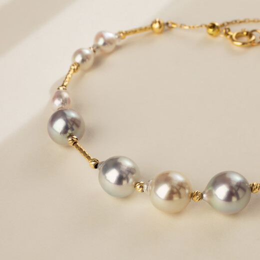Helas Hera Mixed Color Baroque Akoya Seawater Pearl Bracelet 18K Gold Beaded Bracelet Birthday Gift 4.5-8mm Mixed Color Baroque Bracelet 18.5cm