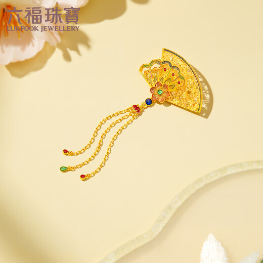Liufu Schmuck Fuß Gold Blumenblüte Brosche Ventilator Quaste Colored Craft Gold Halskette Brosche Dual-Purpose-Preis L17TBGN0016 13,92 Gramm (einschließlich Arbeitskosten 2.603 Yuan)