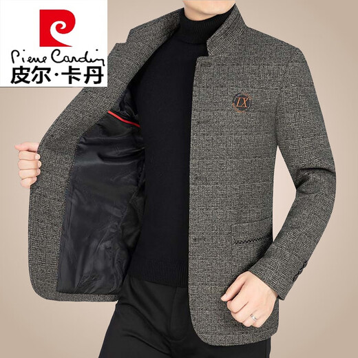 Pierre Cardin Spring and Autumn Wool Wool Jacket Men's New Men's Business Casual Stand Collar Middle-aged Men's Jacket Dad's Wear Navy Blue 175/L (115-130Jin Jin equals 0.5 kg)