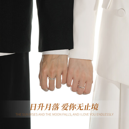 Chinese Gold Sun and Moon Couple Rings A Pair of Proposal Silver Rings Girl Birthday Gifts for Girlfriend and Wife Wedding Anniversary Sun and Moon Couple Rings + Brand Gift Box-Jingsuda