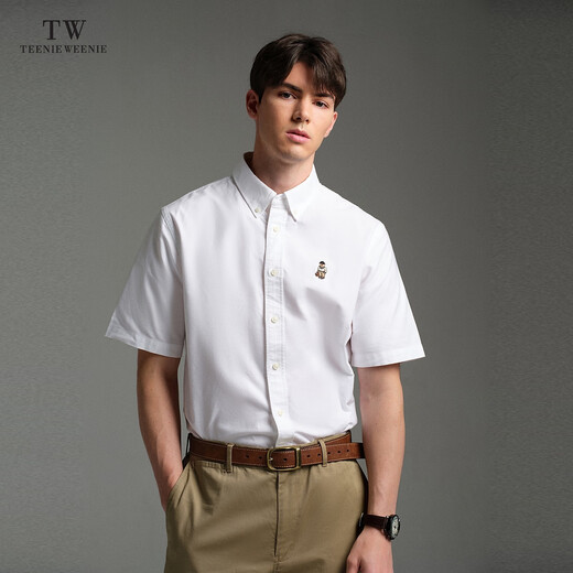 Teenie Weenie Bear Men's Casual Shirt Summer New Business Short-Sleeved Top White Shirt Jacket White L 175