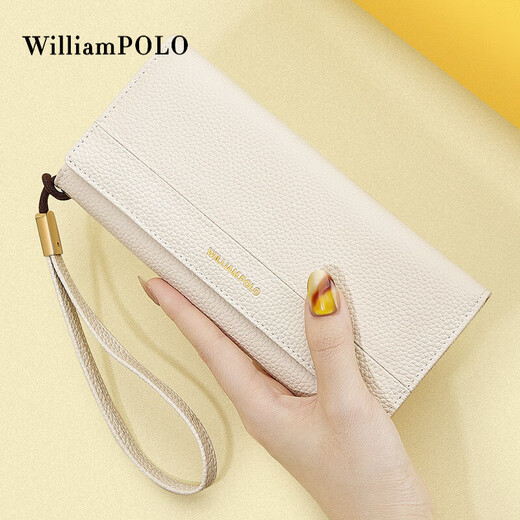 WILLIAMPOLO Wallet Women's Long 2025 New Genuine Leather Clutch Large Capacity Multi-Card Slot Card Bag Chinese Valentine's Day Gift White Gift Box Packaging