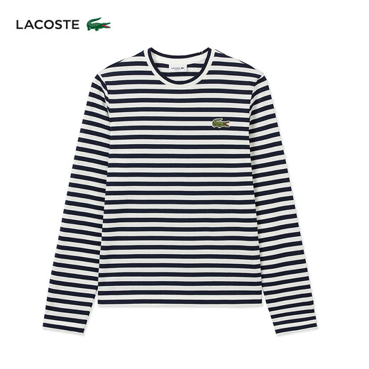 LACOSTE法国鳄鱼女装圆领时尚宽松撞色条纹休闲长袖T恤|TF9207 HHW/藏青色 S /160