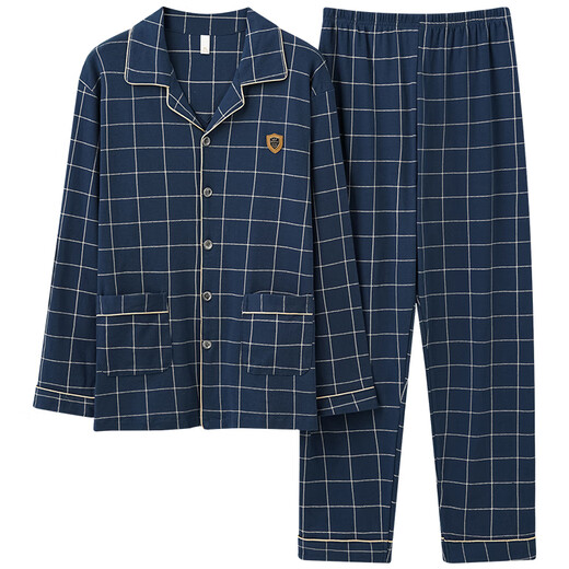 Cat man pur coton pyjamas pour hommes et automne pantalon à manches longues grandes tailles de vêtements de maison inférieurs décontractés tous les coton peuvent être utiles 3888 bleu l [suggéré 110-130jin [Jin est égal à 0,5 kg]]]