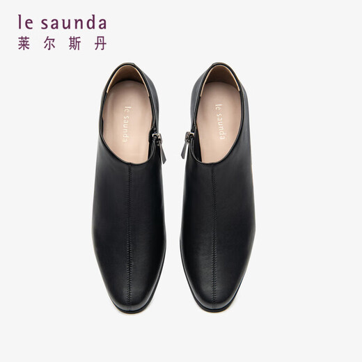 Laersdan [Paris Hour] British retro temperament thick heel naked boots versatile women's boots 5T54702 black BKK 36