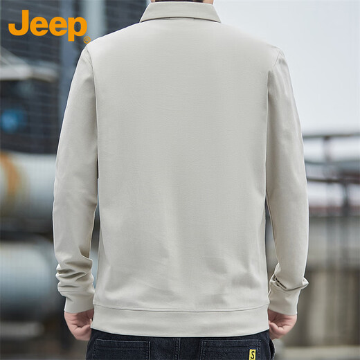 JEEP Jeep long-sleeved T-shirt men's autumn and winter polo loose casual bottoming shirt clothes men's Khaki L
