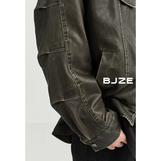 Earl Zall washed and rubbed color cotton PU imitation leather leather jacket men's warm jacket 2024 autumn and winter new style E441658 Root Beer 2XL 185