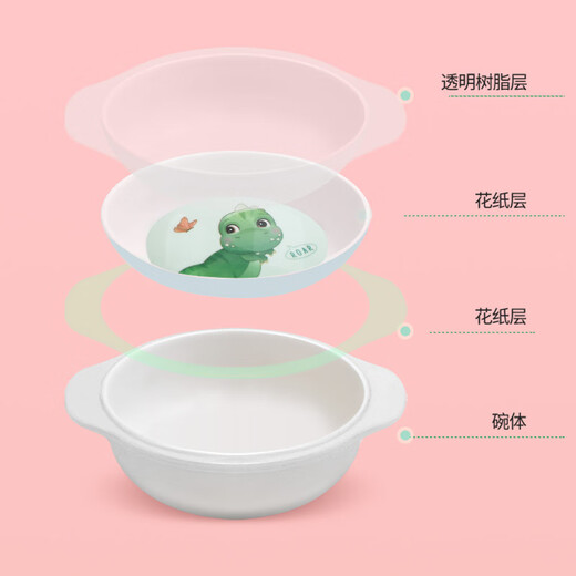 Wuhe Little Dinosaur Children's Bowl Spoon Baby Tableware Divided Tableware Dividing Plate Supplementary Food Bowl Eating Milk Cup Food Grade Melamine Material