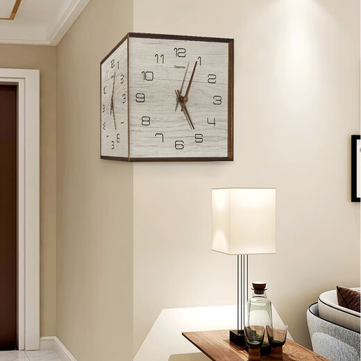 OUOETY German double-sided wall clock living room corner clock home modern simple atmospheric silent solid wood clock double-sided wall clock 9195-wooden pure white perpetual calendar German silent machine