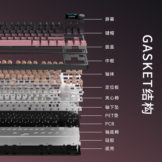 AJAZZ AK870PLUS Structure de joint de clavier mécanique à trois modes Structure de clavier mécanique à cinq couches à cinq couches Full Key Swap RGB Position de lumière inférieure E-Sports Esports à haute valeur TTC Flame Red V2 Gradient Graving-Avocado-Evocado-8000mAh TTC Flame avec écran