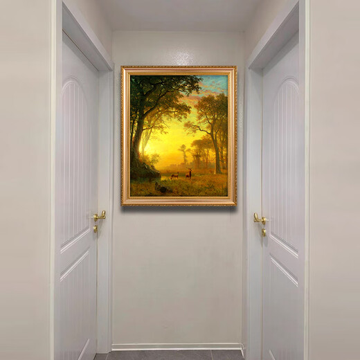 帝旗 世界名画森林里的光 古典纯手绘油画风景画玄关装饰画走廊挂画 692金实木框 90X120