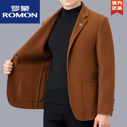 ROMON high-end men's woolen jacket spring and autumn wool double-sided woolen men's suit middle-aged business casual cashmere jacket new product camel 170/M (recommended 100-124Jin Jin equals 0.5 kg)